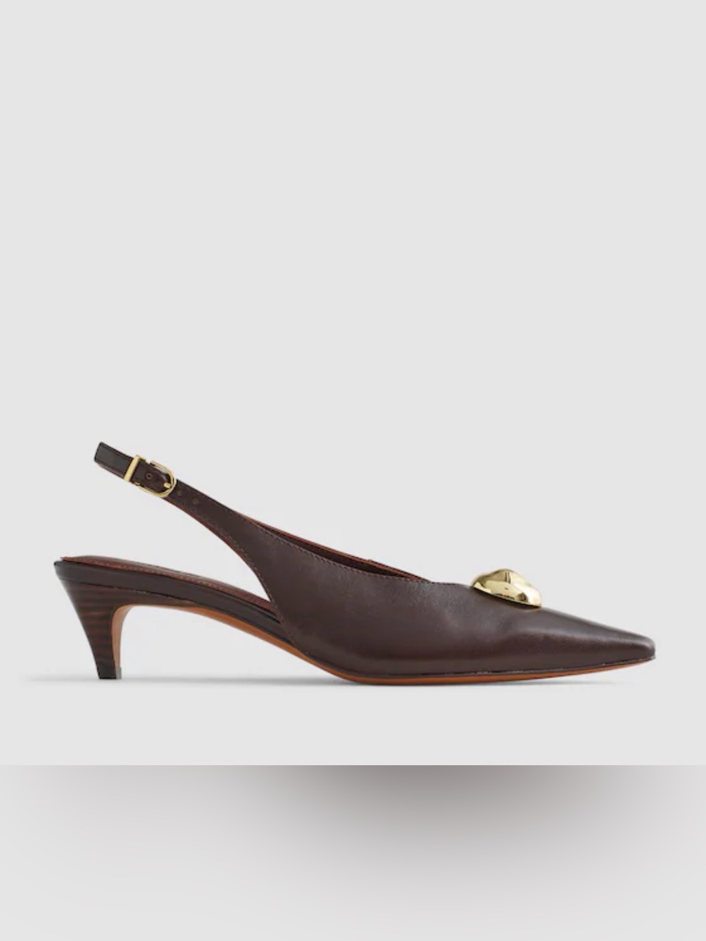 Madewell Dark Brown Leather Slingback Kitten Heels With Gold Accent